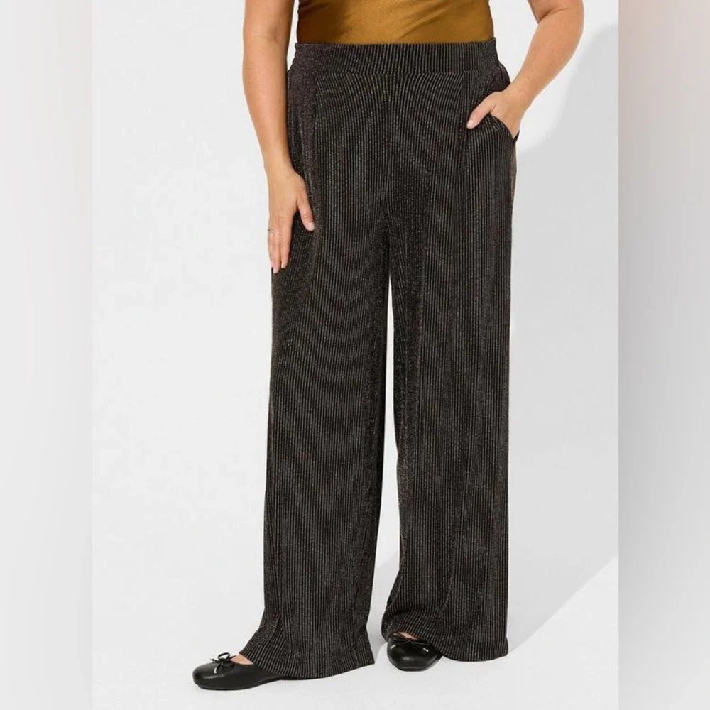 Torrid Pull On Wide Leg Stretch Lurex High-Rise Pant In Glitter Stripe Size 1x